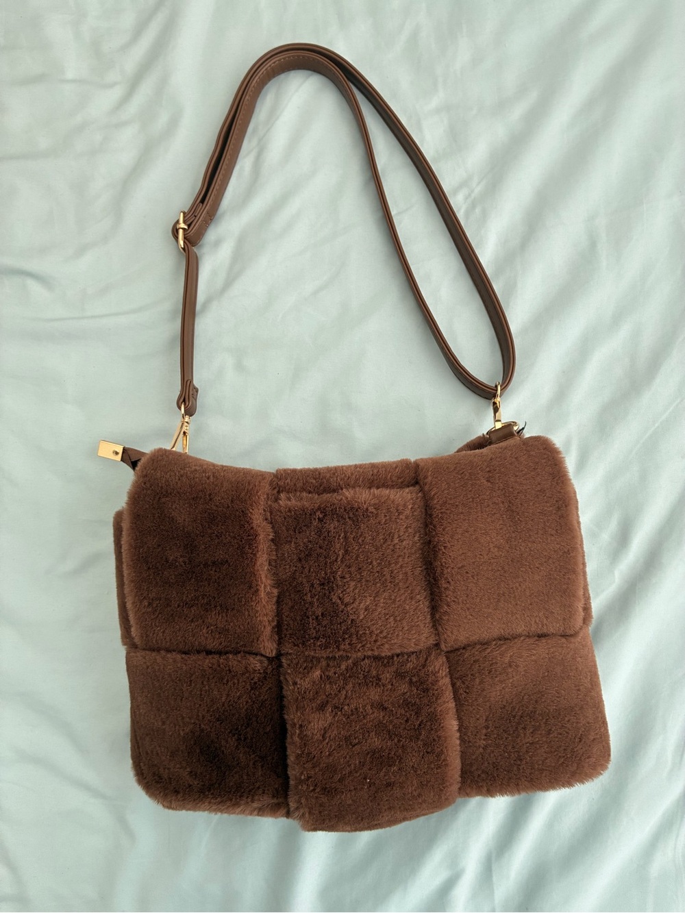 Anthropologie Brown Plush Quilted Shoulder Bag